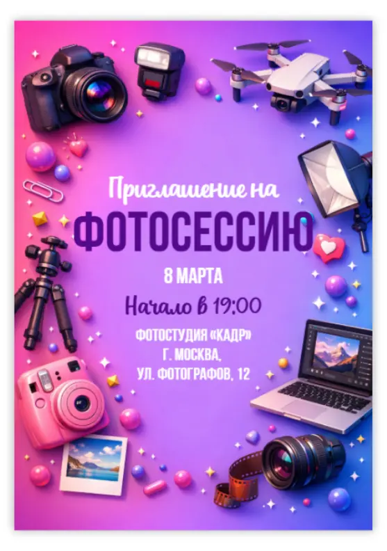 Красивое приглашение на фотосессию