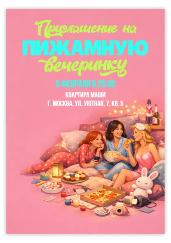 Красивое приглашение на пижамную вечеринку