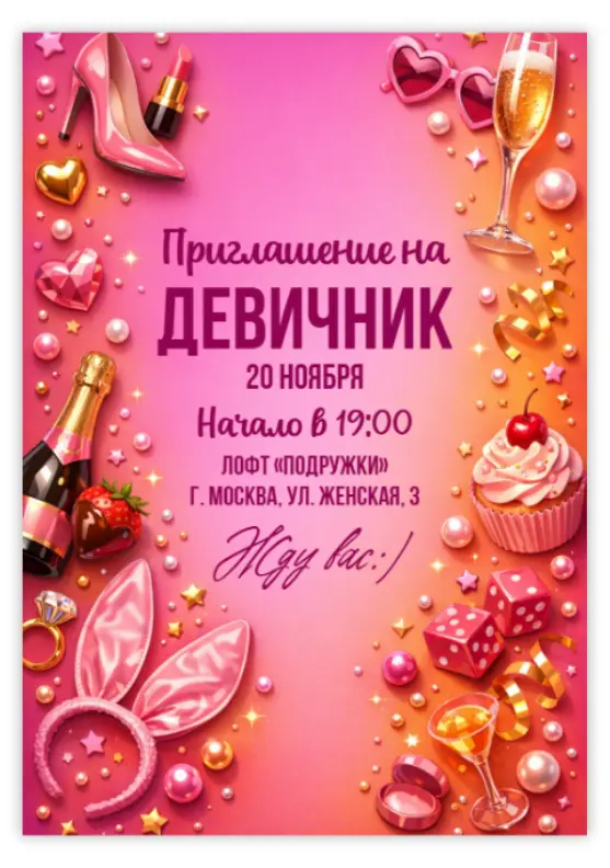 Оригинальное приглашение на девичник