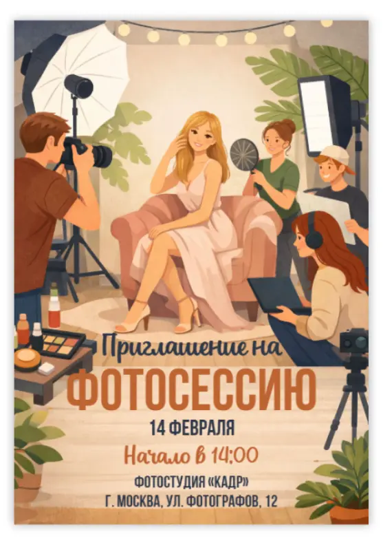 Оригинальное приглашение на фотосессию