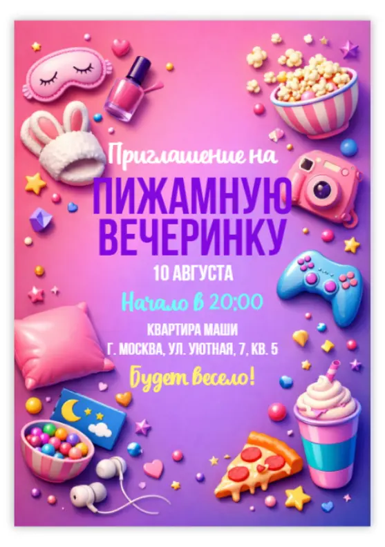 Оригинальное приглашение на пижамную вечеринку