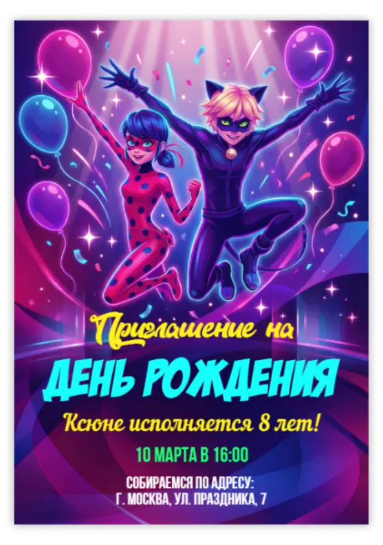 Приглашение для дня рождения Леди Баг