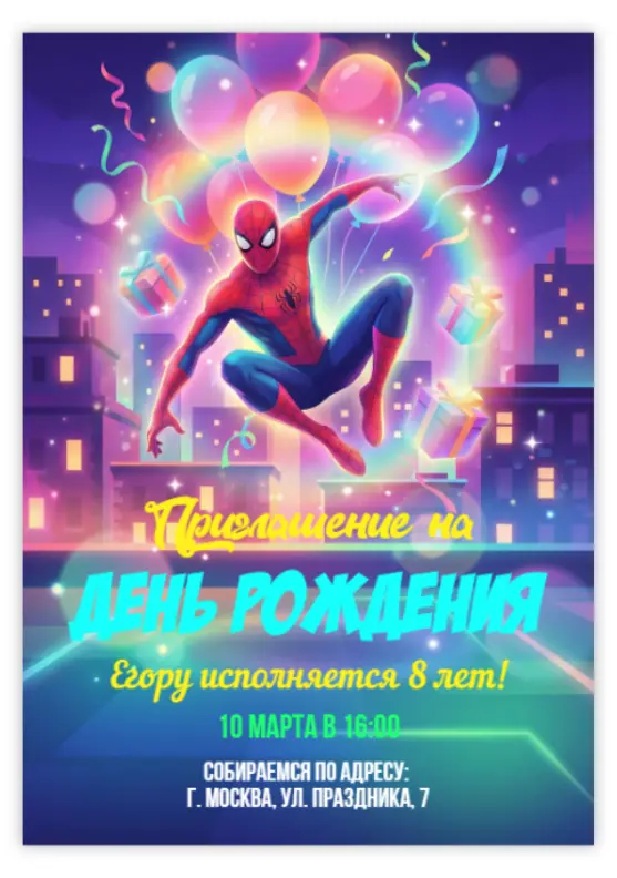 Приглашение для дня рождения с Человеком-пауком