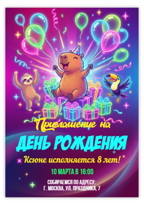 Приглашение для дня рождения с Капибарой