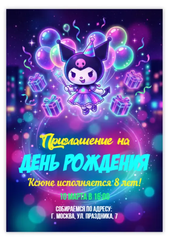 Приглашение для дня рождения с Куроми