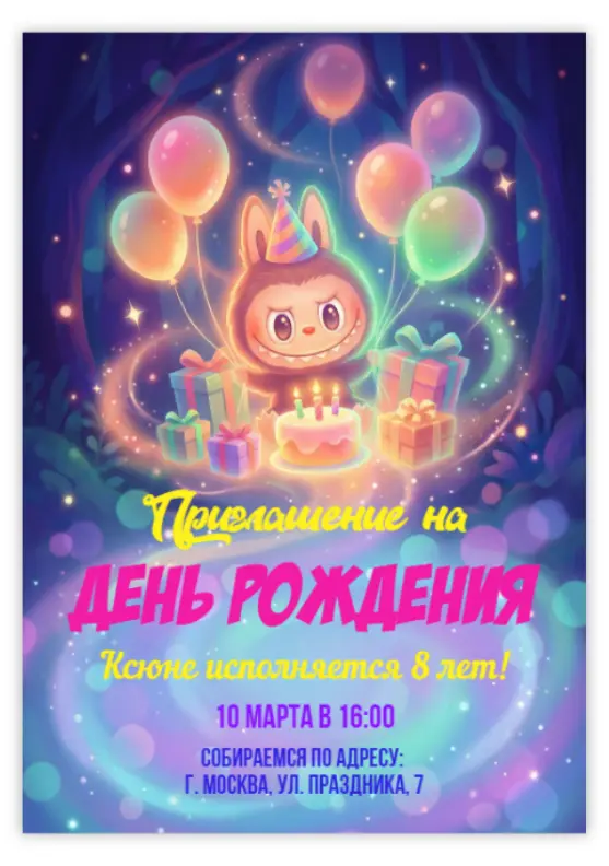 Приглашение для дня рождения с Лабубу