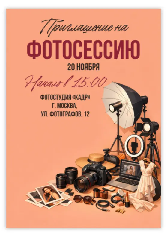 Приглашение для фотосессии