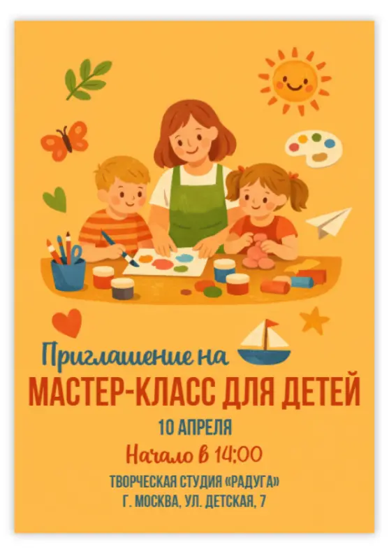 Приглашение для мастер-класса детям