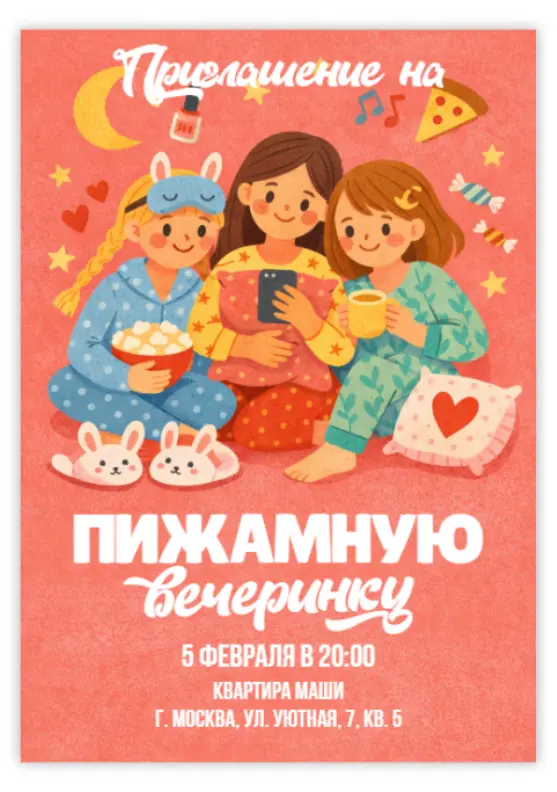 Приглашение для пижамной вечеринки