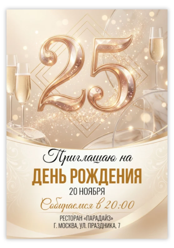 Приглашение на день рождения «25 лет»