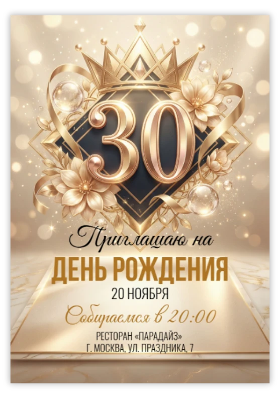 Приглашение на день рождения «30 лет»