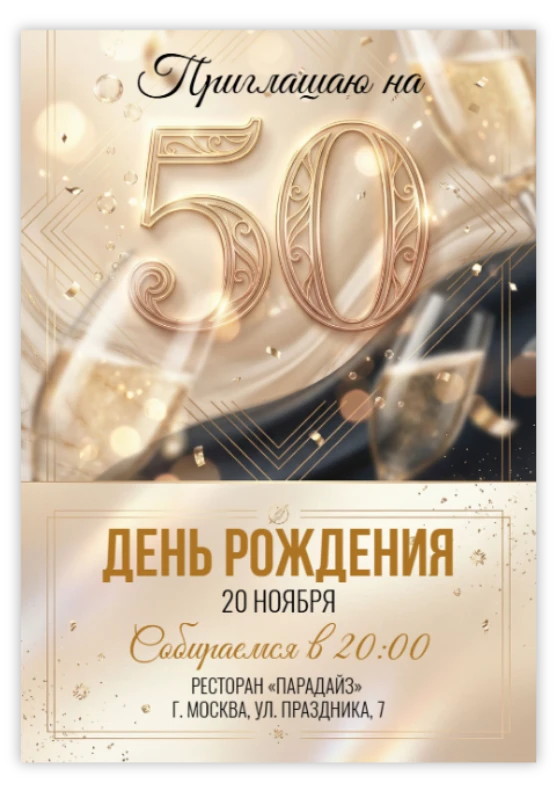 Приглашение на день рождения «50 лет»