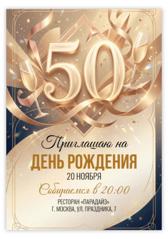 Приглашение на день рождения «50 лет»