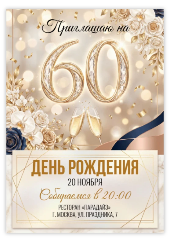 Приглашение на день рождения «60 лет»