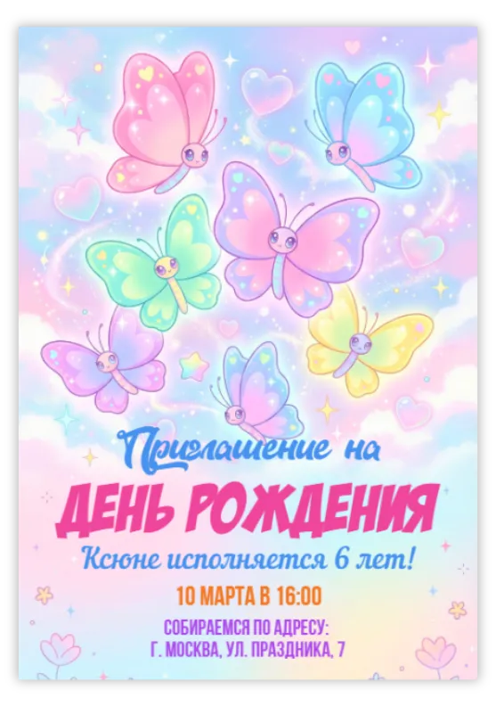 Приглашение на день рождения «Бабочки»