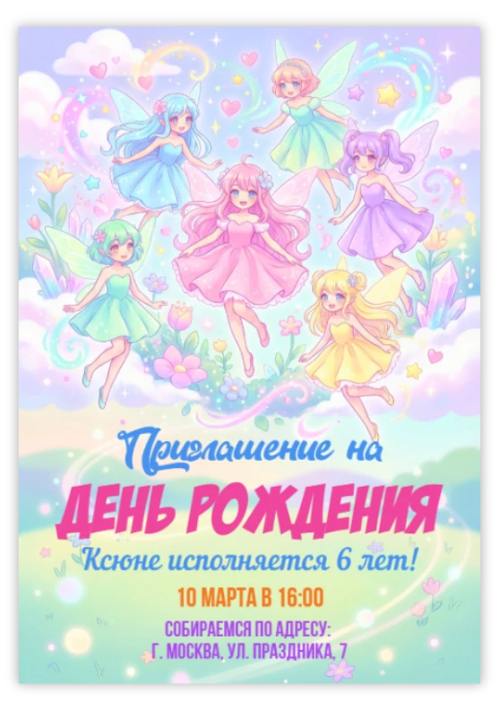 Приглашение на день рождения «Феи»