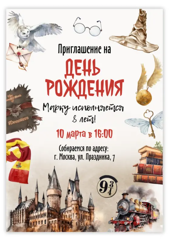 Приглашение на день рождения Гарри Поттер