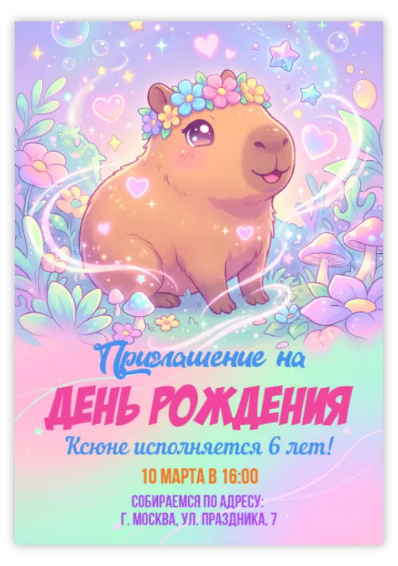 Приглашение на день рождения «Капибара»