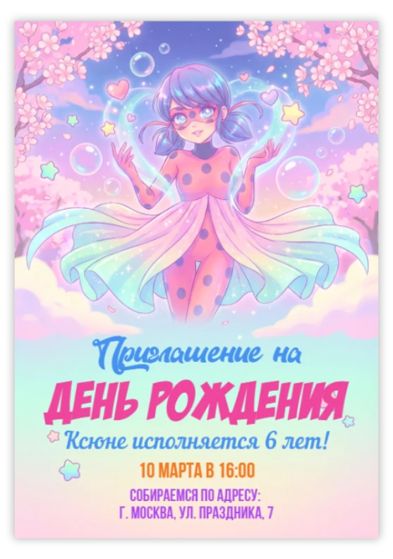 Приглашение на день рождения «Леди Баг»
