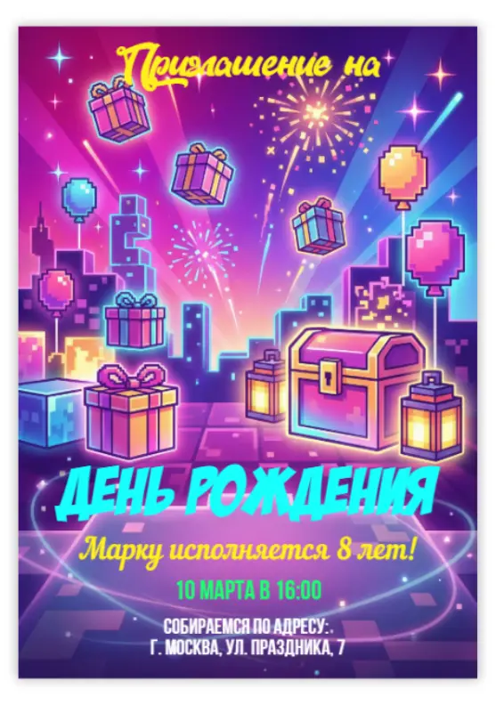 Приглашение на день рождения Майнкрафт