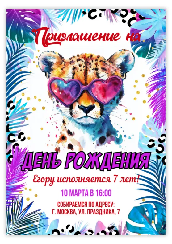 Приглашение на день рождения с дерзким леопардом