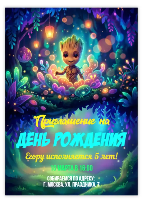 Приглашение на день рождения с Грутом