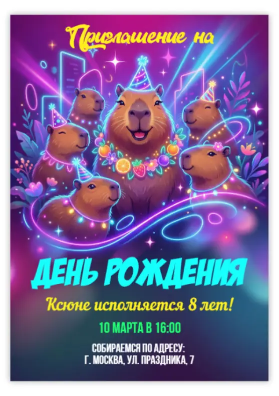 Приглашение на день рождения с Капибарой