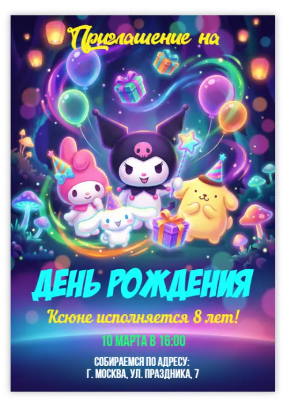 Приглашение на день рождения с Куроми