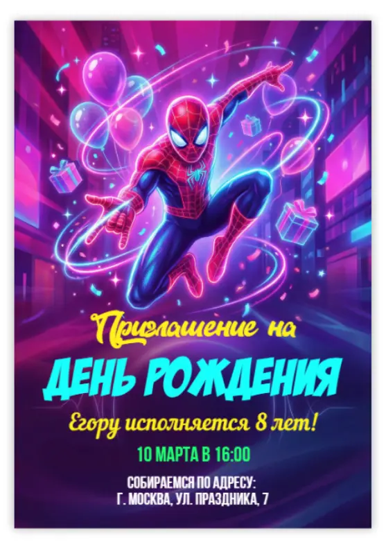 Приглашение на день рождения в стиле Человека-паука