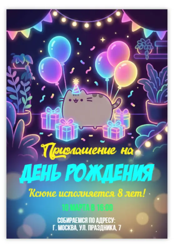 Приглашение на день рождения в стиле кота Пушина