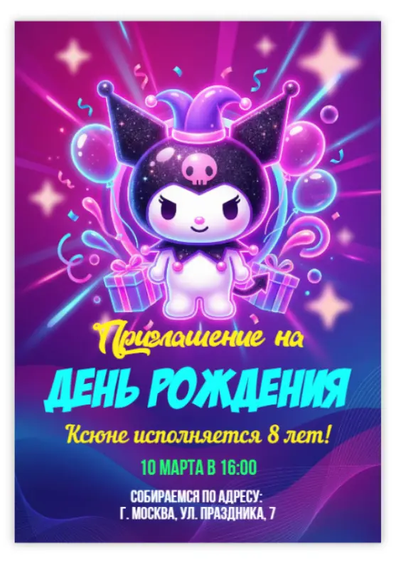Приглашение на день рождения в стиле Куроми