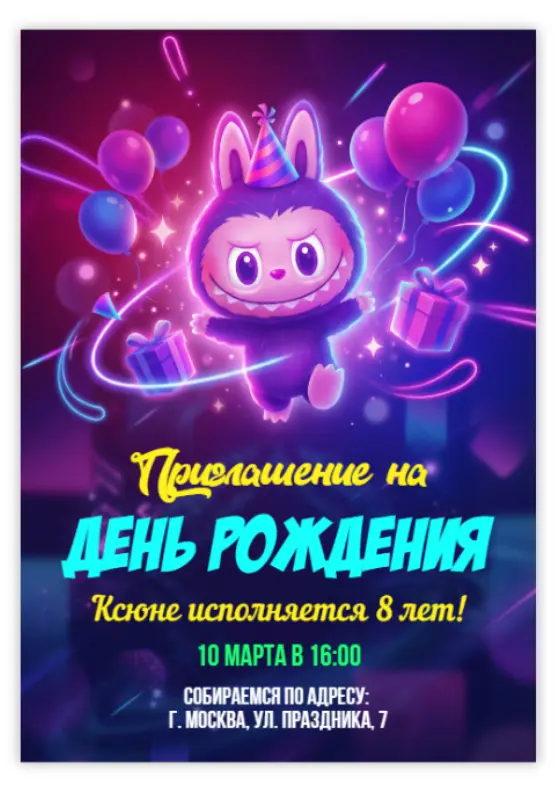 Приглашение на день рождения в стиле Лабубу