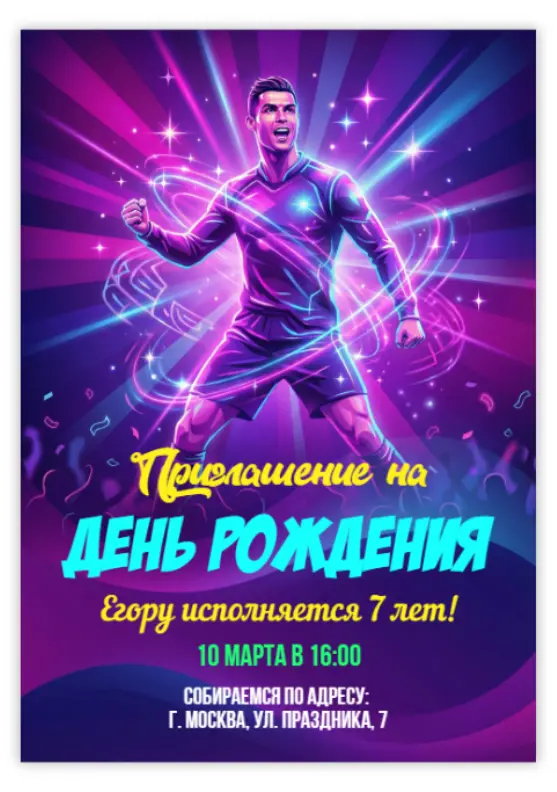 Приглашение на день рождения в стиле Роналду
