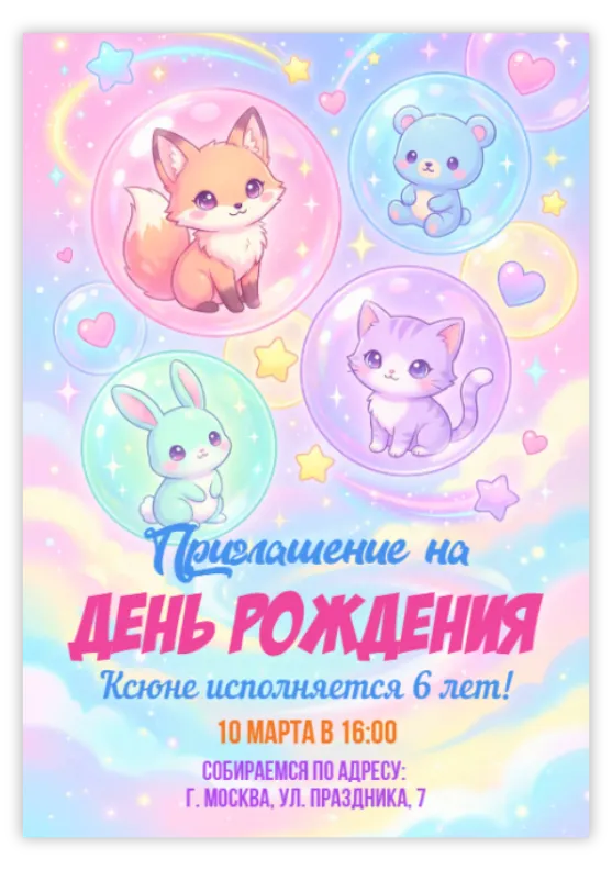 Приглашение на день рождения «Животные в шариках»