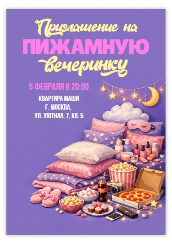 Приглашение на пижамную тусовку