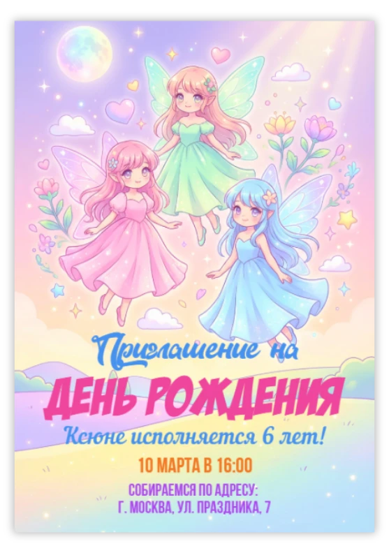 Приглашение на праздник «Феи»