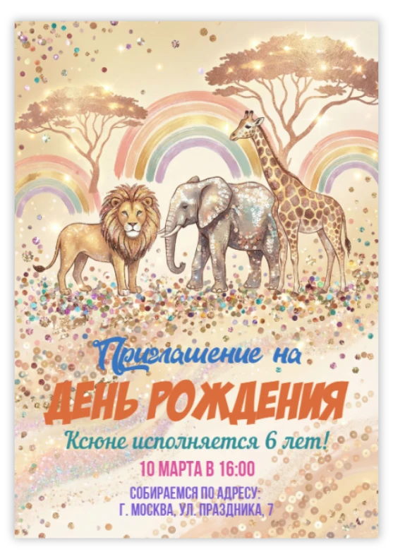 Приглашение на праздник «Сафари»