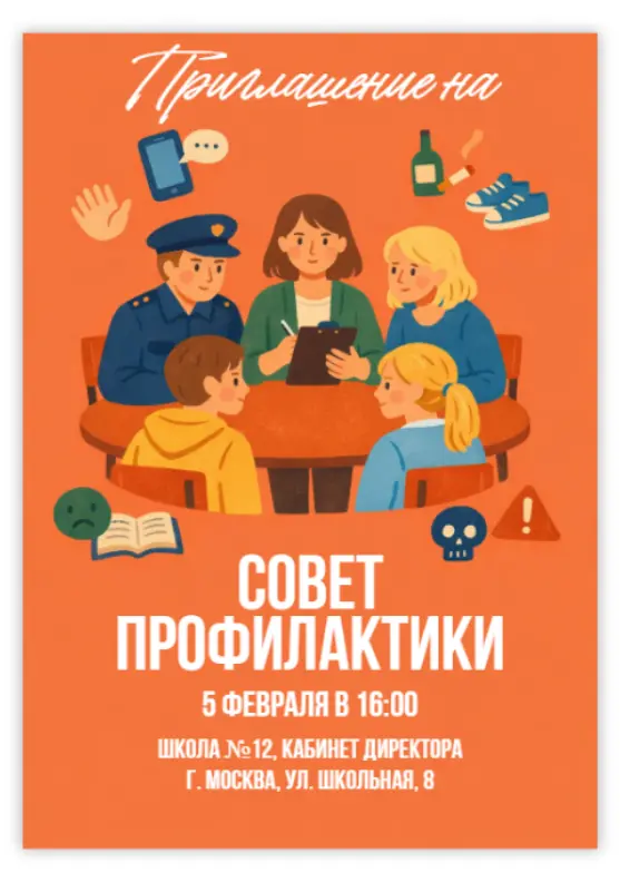 Приглашение о совете профилактики