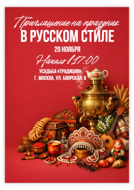 Приглашение в стиле русских традиций