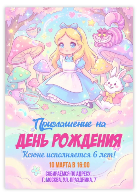Пригласительное «Алиса в Стране чудес»