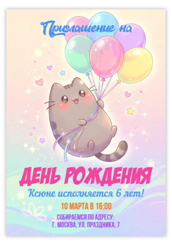 Пригласительное «Кот Пушин»