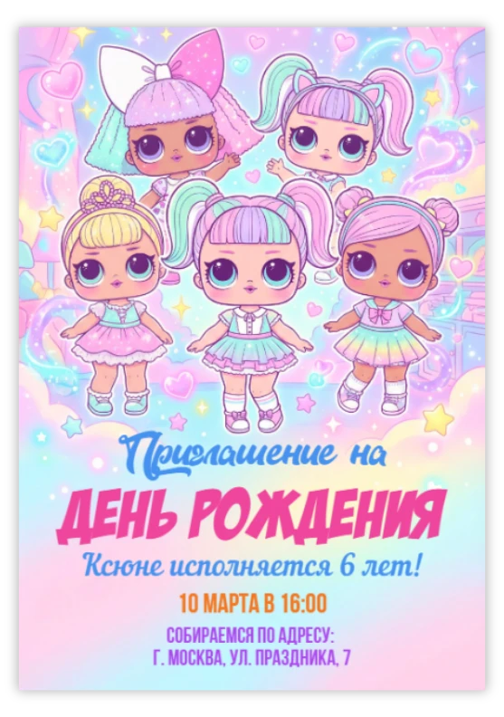 Пригласительное «ЛОЛ Куклы»