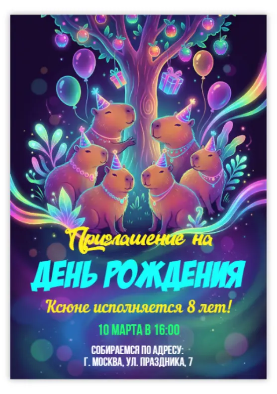 Пригласительное на день рождения с Капибарой