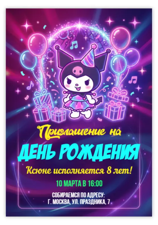 Пригласительное на день рождения с Куроми