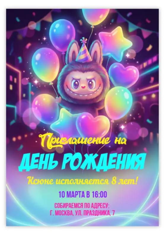 Пригласительное на день рождения с Лабубу