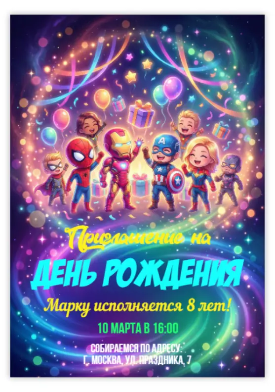 Пригласительное на день рождения с супергероями