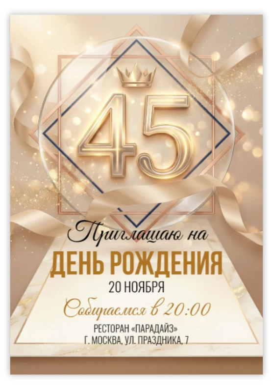 Пригласительное на юбилей «45 лет»