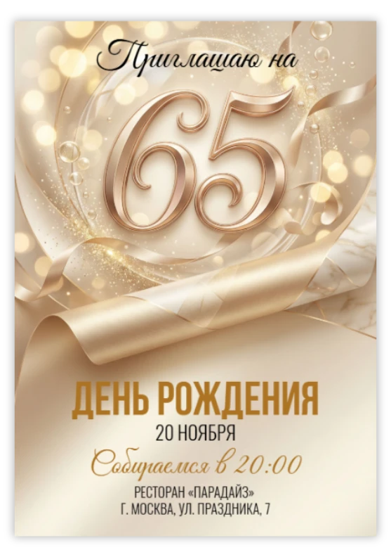 Пригласительное на юбилей «65 лет»