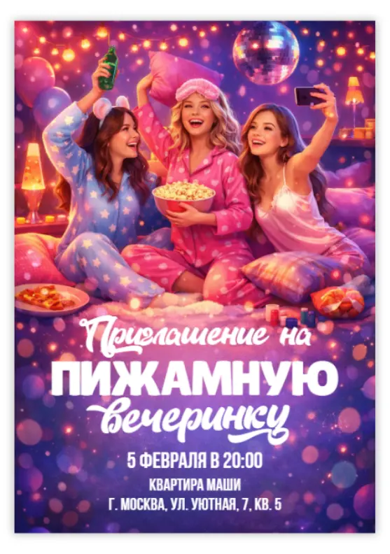 Пригласительное на пижамную вечеринку