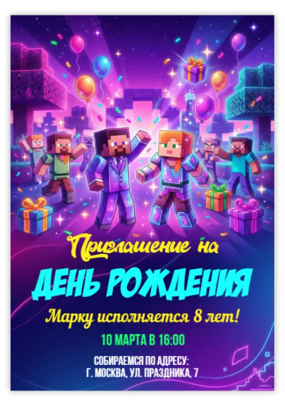 Пригласительное в стиле Minecraft